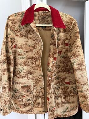Lauren Ralph Lauren Scenic Print Utility Jacket with Red Corduroy Collar